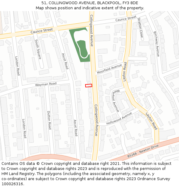 51, COLLINGWOOD AVENUE, BLACKPOOL, FY3 8DE: Location map and indicative extent of plot