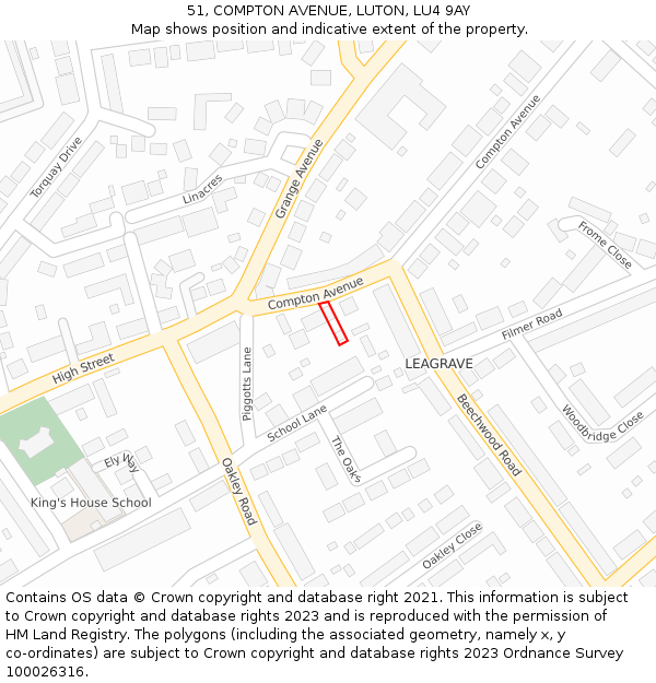 51, COMPTON AVENUE, LUTON, LU4 9AY: Location map and indicative extent of plot