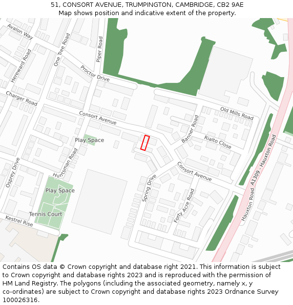 51, CONSORT AVENUE, TRUMPINGTON, CAMBRIDGE, CB2 9AE: Location map and indicative extent of plot