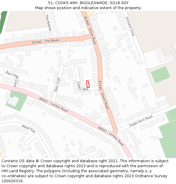 51, COOKS WAY, BIGGLESWADE, SG18 0GY: Location map and indicative extent of plot