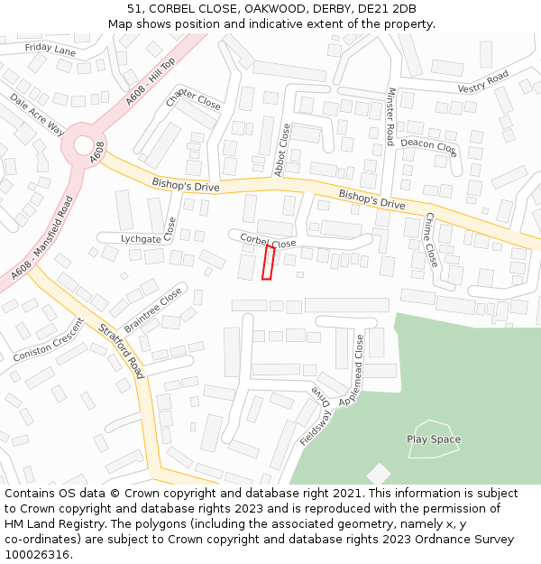 51, CORBEL CLOSE, OAKWOOD, DERBY, DE21 2DB: Location map and indicative extent of plot