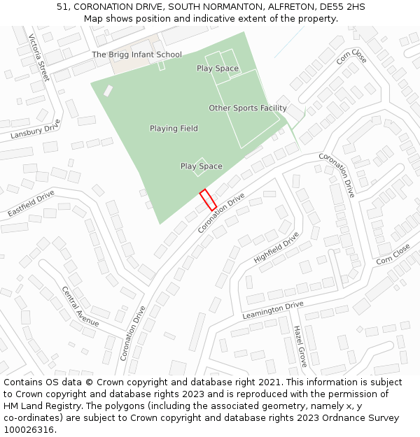51, CORONATION DRIVE, SOUTH NORMANTON, ALFRETON, DE55 2HS: Location map and indicative extent of plot