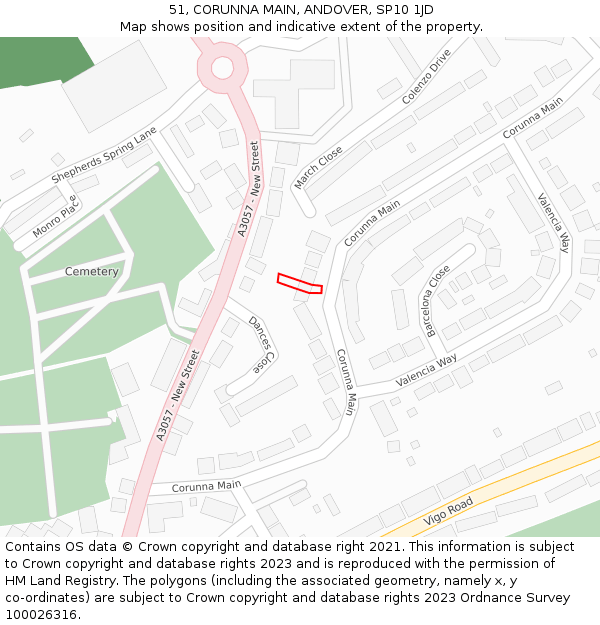 51, CORUNNA MAIN, ANDOVER, SP10 1JD: Location map and indicative extent of plot