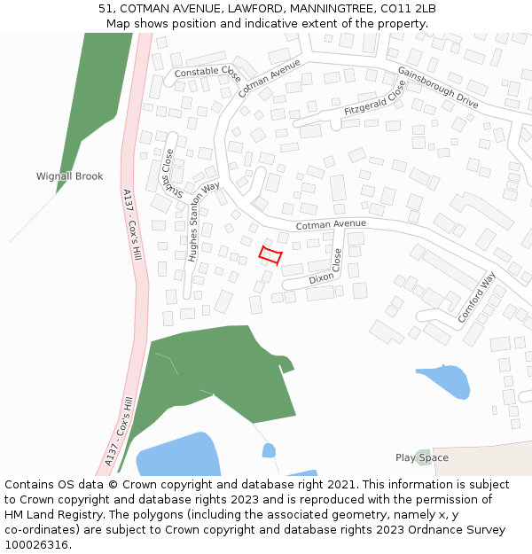 51, COTMAN AVENUE, LAWFORD, MANNINGTREE, CO11 2LB: Location map and indicative extent of plot