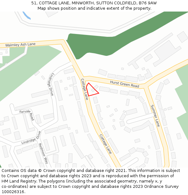 51, COTTAGE LANE, MINWORTH, SUTTON COLDFIELD, B76 9AW: Location map and indicative extent of plot