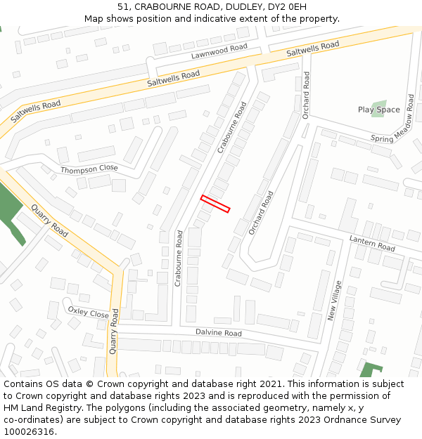 51, CRABOURNE ROAD, DUDLEY, DY2 0EH: Location map and indicative extent of plot