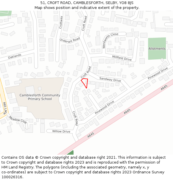 51, CROFT ROAD, CAMBLESFORTH, SELBY, YO8 8JS: Location map and indicative extent of plot