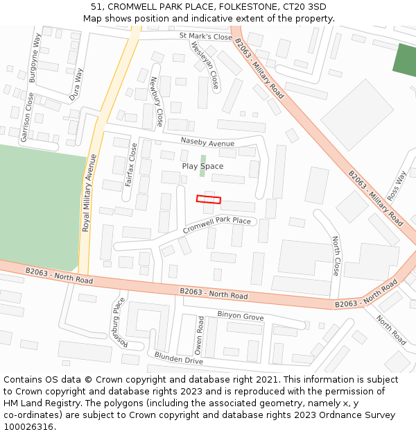 51, CROMWELL PARK PLACE, FOLKESTONE, CT20 3SD: Location map and indicative extent of plot