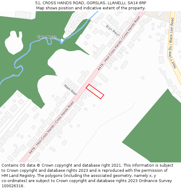 51, CROSS HANDS ROAD, GORSLAS, LLANELLI, SA14 6RP: Location map and indicative extent of plot