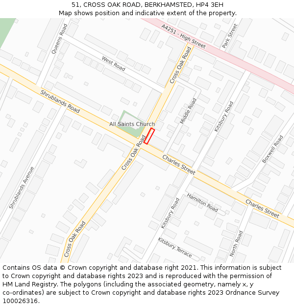 51, CROSS OAK ROAD, BERKHAMSTED, HP4 3EH: Location map and indicative extent of plot