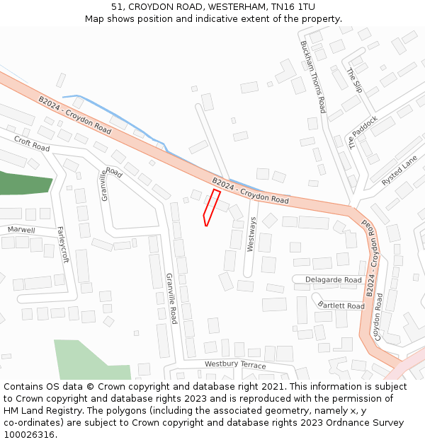 51, CROYDON ROAD, WESTERHAM, TN16 1TU: Location map and indicative extent of plot