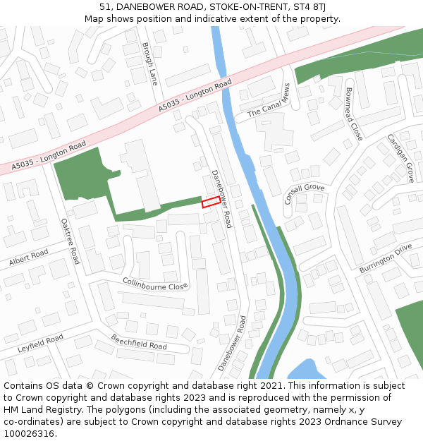 51, DANEBOWER ROAD, STOKE-ON-TRENT, ST4 8TJ: Location map and indicative extent of plot