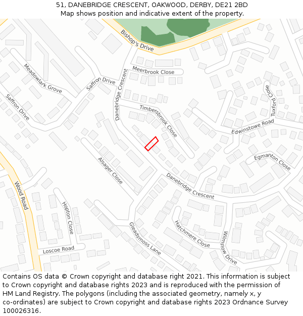 51, DANEBRIDGE CRESCENT, OAKWOOD, DERBY, DE21 2BD: Location map and indicative extent of plot