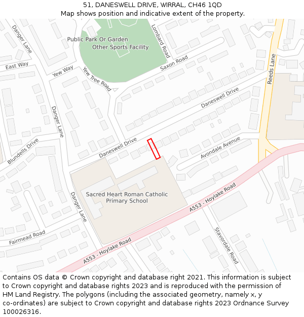 51, DANESWELL DRIVE, WIRRAL, CH46 1QD: Location map and indicative extent of plot