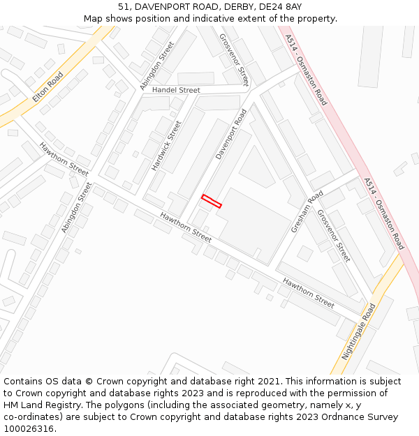 51, DAVENPORT ROAD, DERBY, DE24 8AY: Location map and indicative extent of plot
