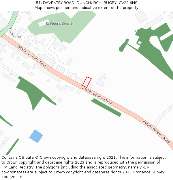 51, DAVENTRY ROAD, DUNCHURCH, RUGBY, CV22 6NS: Location map and indicative extent of plot