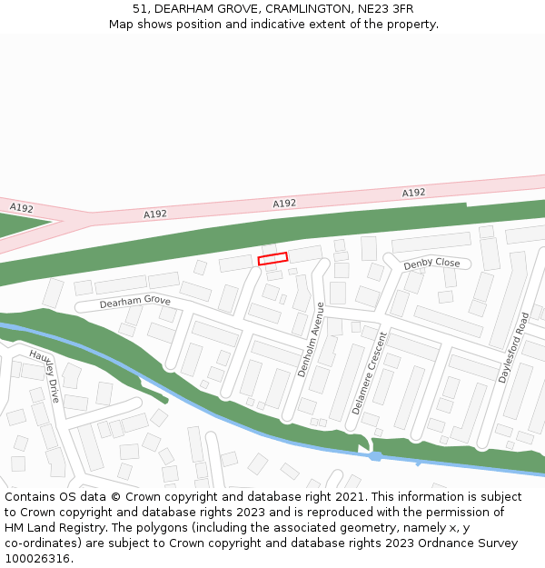 51, DEARHAM GROVE, CRAMLINGTON, NE23 3FR: Location map and indicative extent of plot