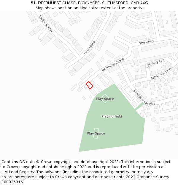 51, DEERHURST CHASE, BICKNACRE, CHELMSFORD, CM3 4XG: Location map and indicative extent of plot