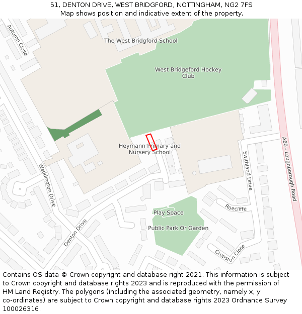 51, DENTON DRIVE, WEST BRIDGFORD, NOTTINGHAM, NG2 7FS: Location map and indicative extent of plot