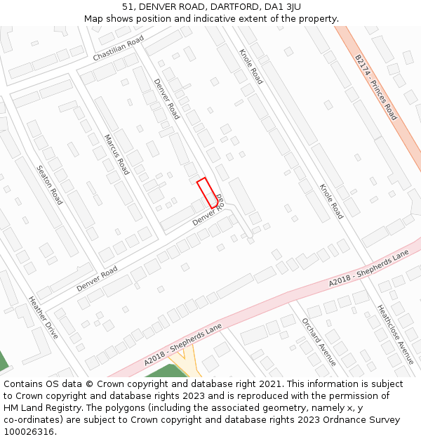 51, DENVER ROAD, DARTFORD, DA1 3JU: Location map and indicative extent of plot