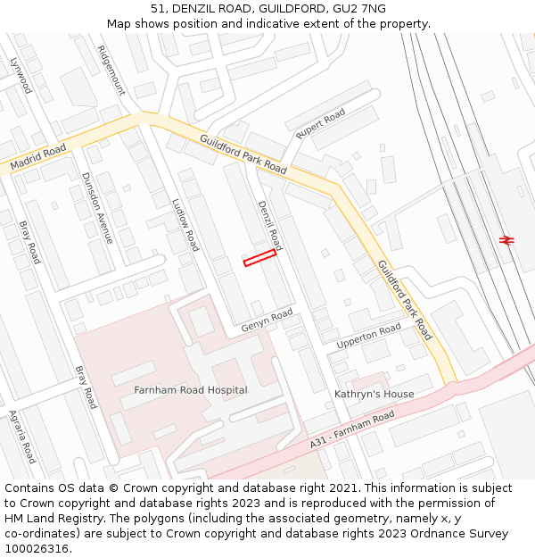 51, DENZIL ROAD, GUILDFORD, GU2 7NG: Location map and indicative extent of plot