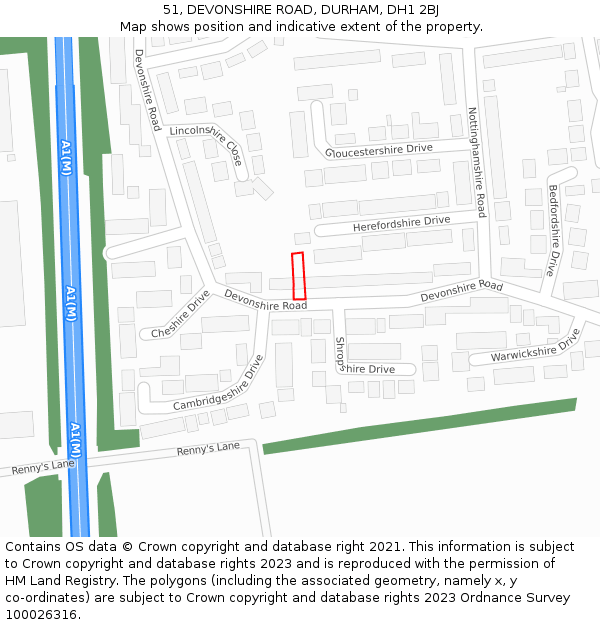 51, DEVONSHIRE ROAD, DURHAM, DH1 2BJ: Location map and indicative extent of plot