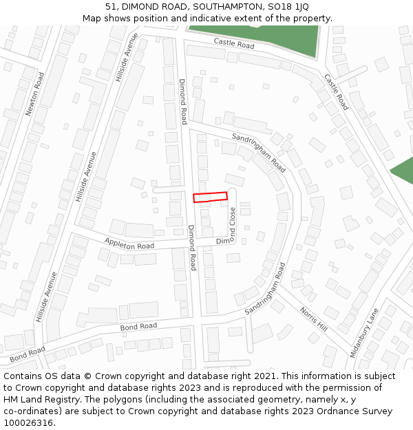 51, DIMOND ROAD, SOUTHAMPTON, SO18 1JQ: Location map and indicative extent of plot