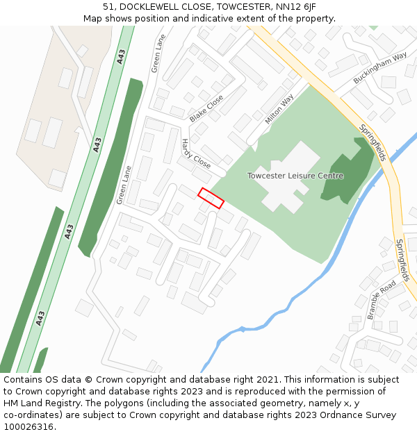 51, DOCKLEWELL CLOSE, TOWCESTER, NN12 6JF: Location map and indicative extent of plot
