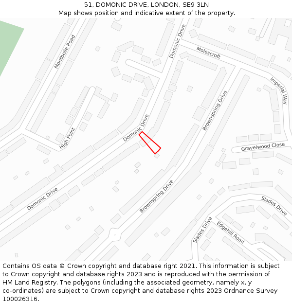 51, DOMONIC DRIVE, LONDON, SE9 3LN: Location map and indicative extent of plot