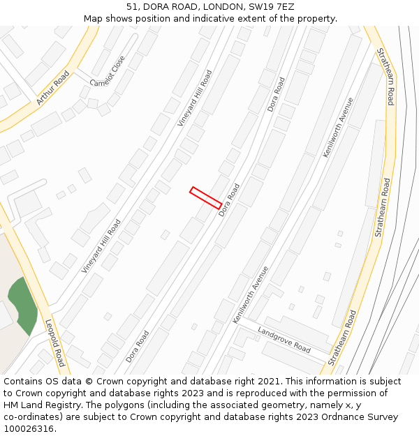 51, DORA ROAD, LONDON, SW19 7EZ: Location map and indicative extent of plot