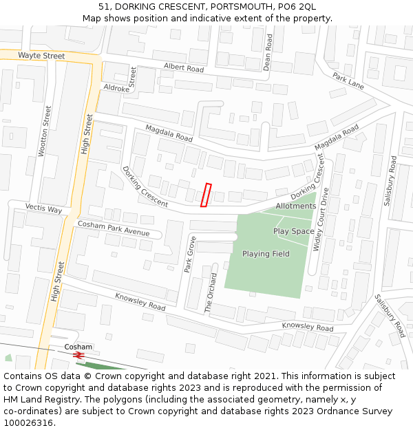 51, DORKING CRESCENT, PORTSMOUTH, PO6 2QL: Location map and indicative extent of plot