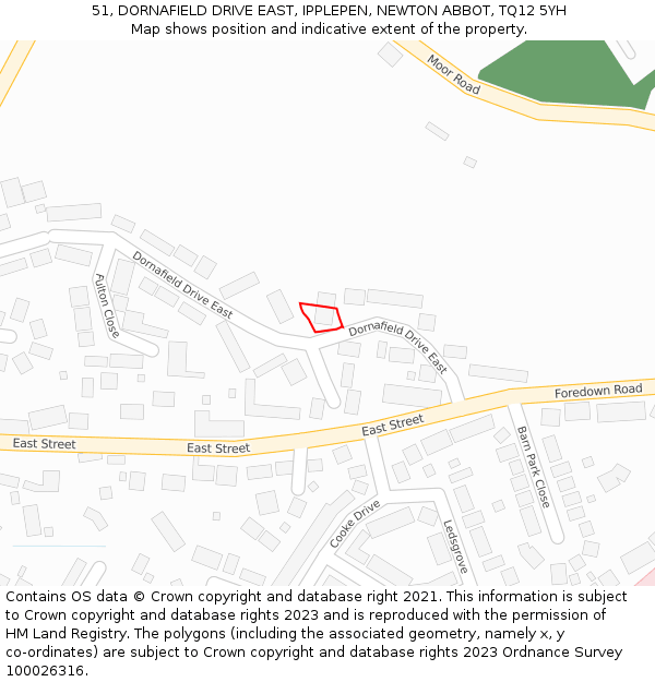 51, DORNAFIELD DRIVE EAST, IPPLEPEN, NEWTON ABBOT, TQ12 5YH: Location map and indicative extent of plot