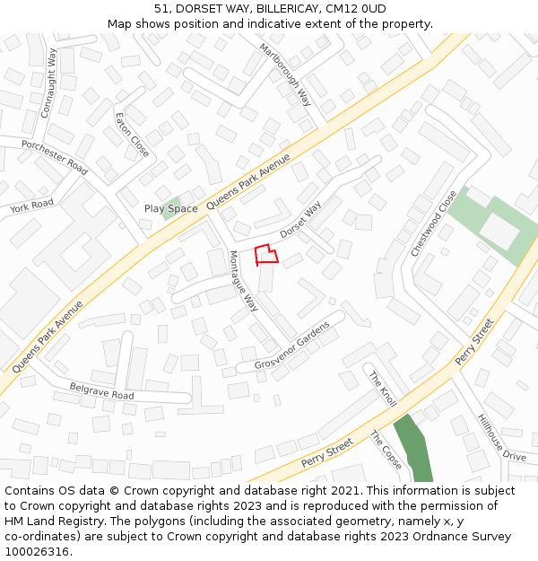 51, DORSET WAY, BILLERICAY, CM12 0UD: Location map and indicative extent of plot
