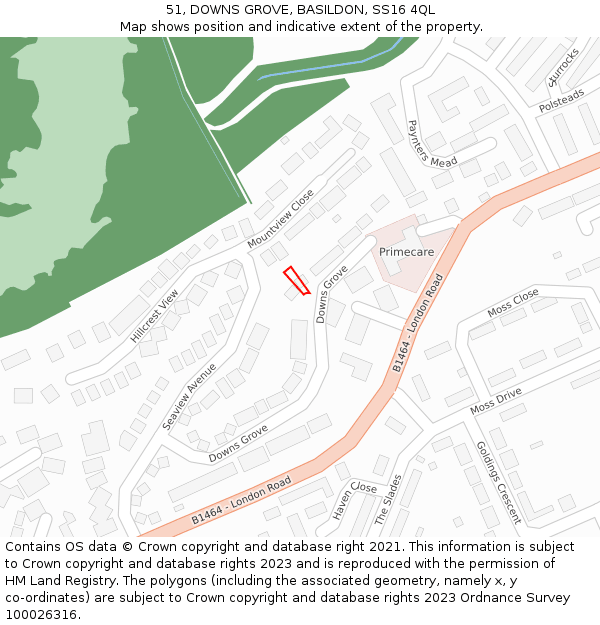 51, DOWNS GROVE, BASILDON, SS16 4QL: Location map and indicative extent of plot