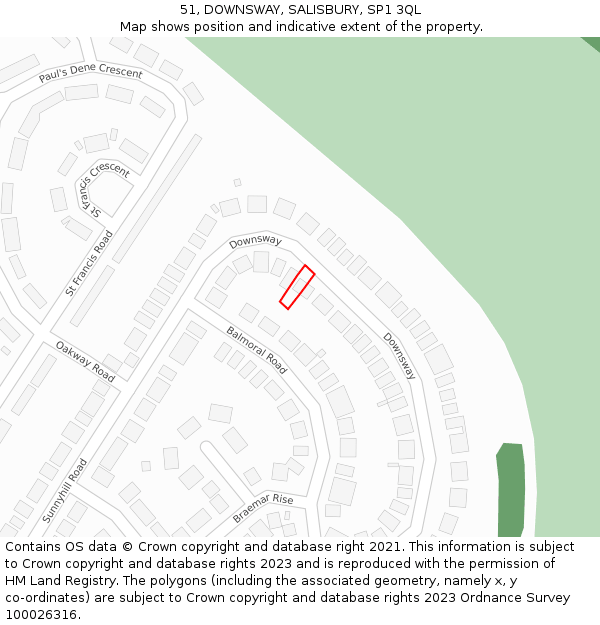 51, DOWNSWAY, SALISBURY, SP1 3QL: Location map and indicative extent of plot