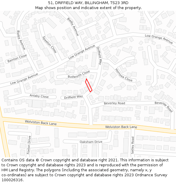 51, DRIFFIELD WAY, BILLINGHAM, TS23 3RD: Location map and indicative extent of plot