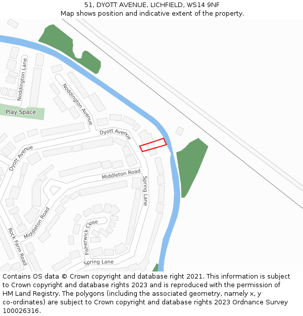 51, DYOTT AVENUE, LICHFIELD, WS14 9NF: Location map and indicative extent of plot