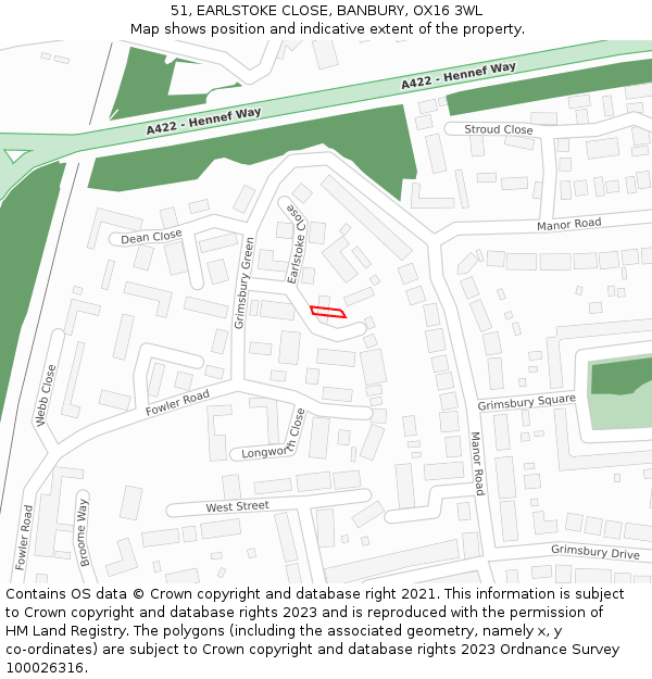 51, EARLSTOKE CLOSE, BANBURY, OX16 3WL: Location map and indicative extent of plot