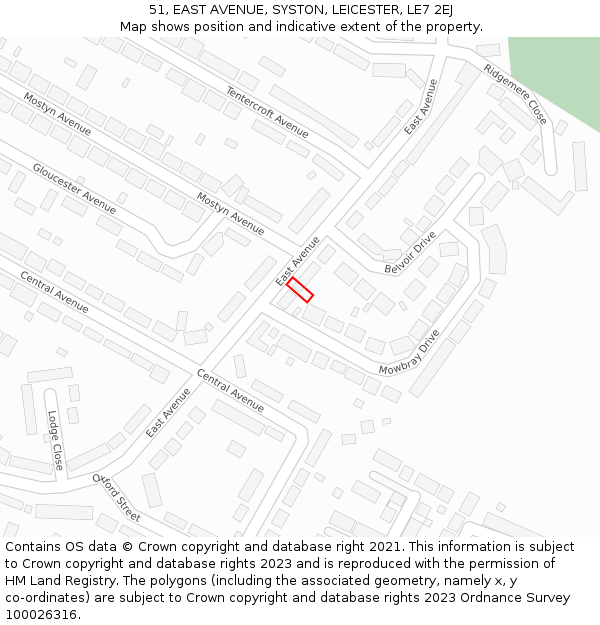 51, EAST AVENUE, SYSTON, LEICESTER, LE7 2EJ: Location map and indicative extent of plot