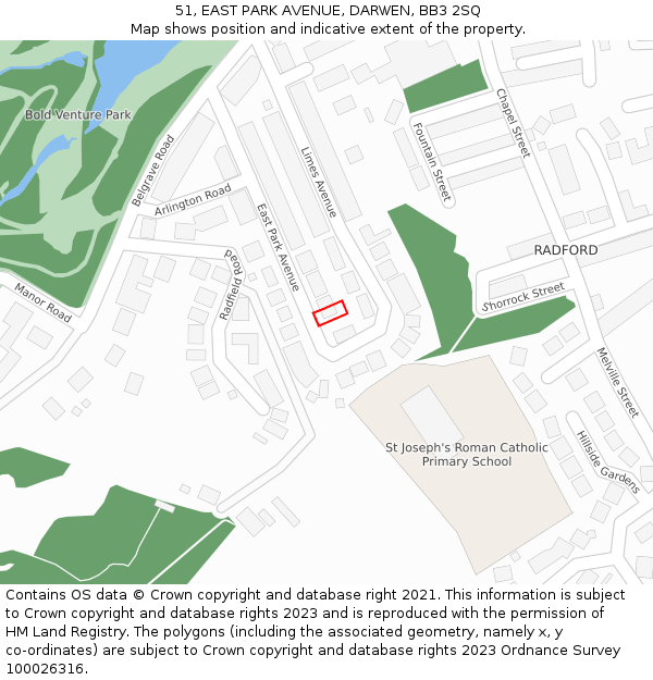 51, EAST PARK AVENUE, DARWEN, BB3 2SQ: Location map and indicative extent of plot