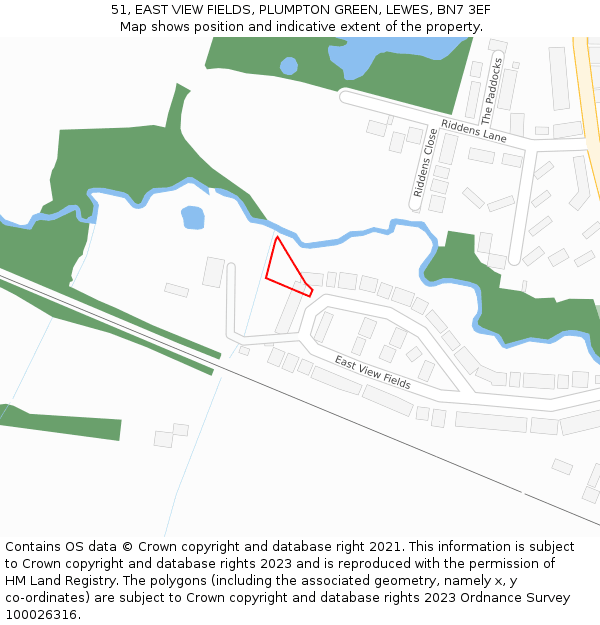 51, EAST VIEW FIELDS, PLUMPTON GREEN, LEWES, BN7 3EF: Location map and indicative extent of plot