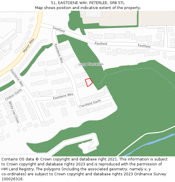 51, EASTDENE WAY, PETERLEE, SR8 5TL: Location map and indicative extent of plot