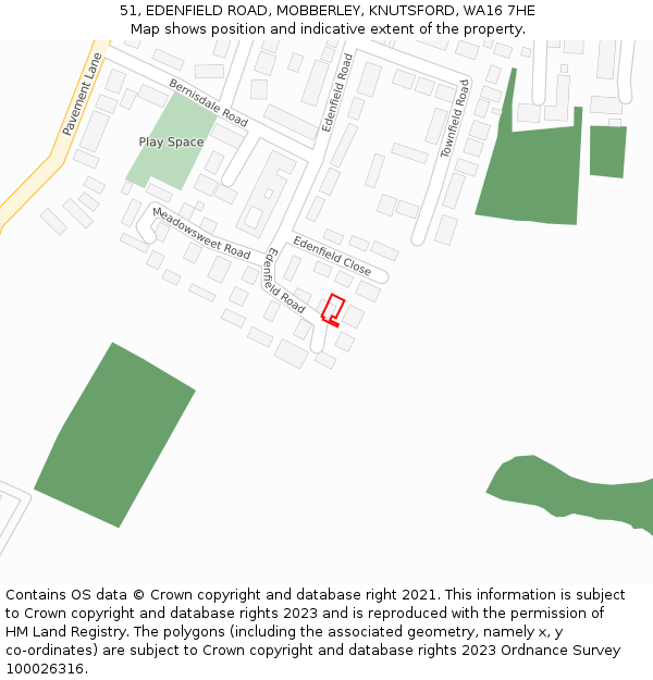 51, EDENFIELD ROAD, MOBBERLEY, KNUTSFORD, WA16 7HE: Location map and indicative extent of plot