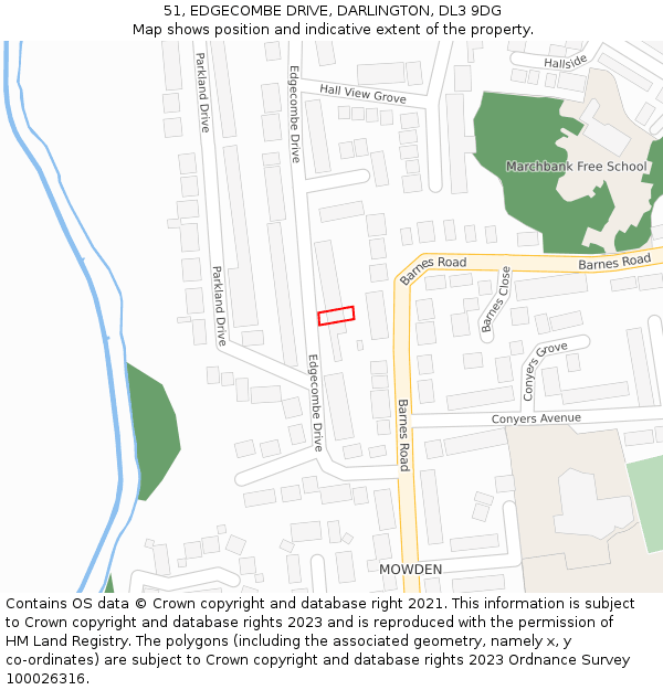 51, EDGECOMBE DRIVE, DARLINGTON, DL3 9DG: Location map and indicative extent of plot