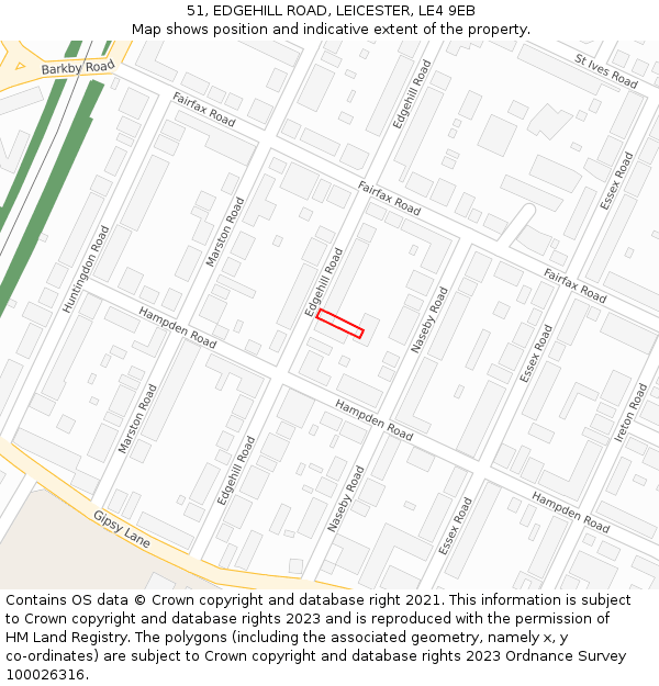 51, EDGEHILL ROAD, LEICESTER, LE4 9EB: Location map and indicative extent of plot