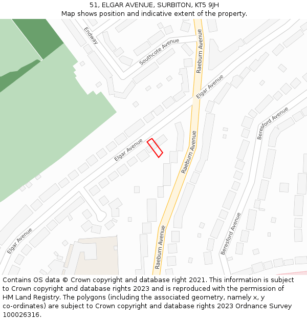 51, ELGAR AVENUE, SURBITON, KT5 9JH: Location map and indicative extent of plot