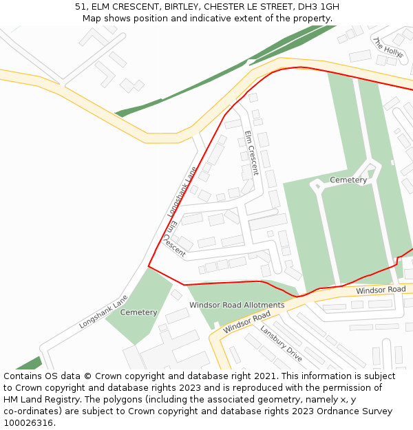 51, ELM CRESCENT, BIRTLEY, CHESTER LE STREET, DH3 1GH: Location map and indicative extent of plot