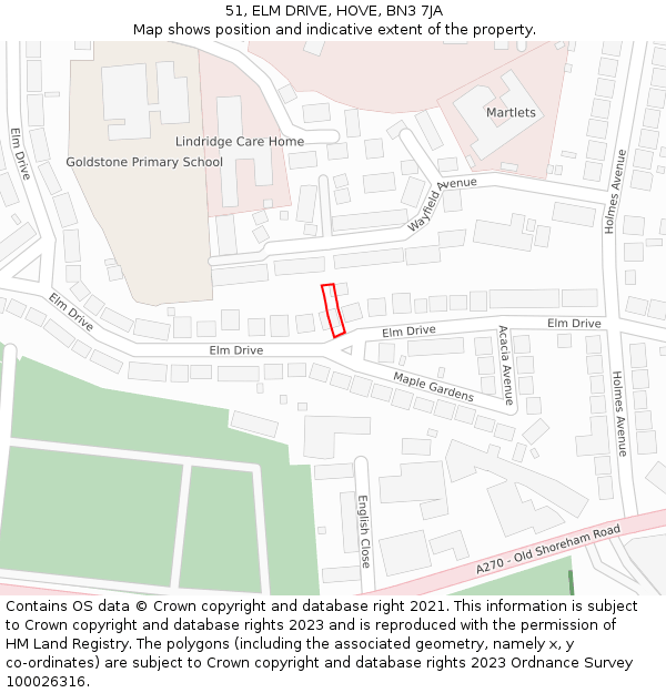 51, ELM DRIVE, HOVE, BN3 7JA: Location map and indicative extent of plot