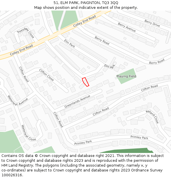 51, ELM PARK, PAIGNTON, TQ3 3QQ: Location map and indicative extent of plot