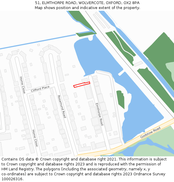 51, ELMTHORPE ROAD, WOLVERCOTE, OXFORD, OX2 8PA: Location map and indicative extent of plot